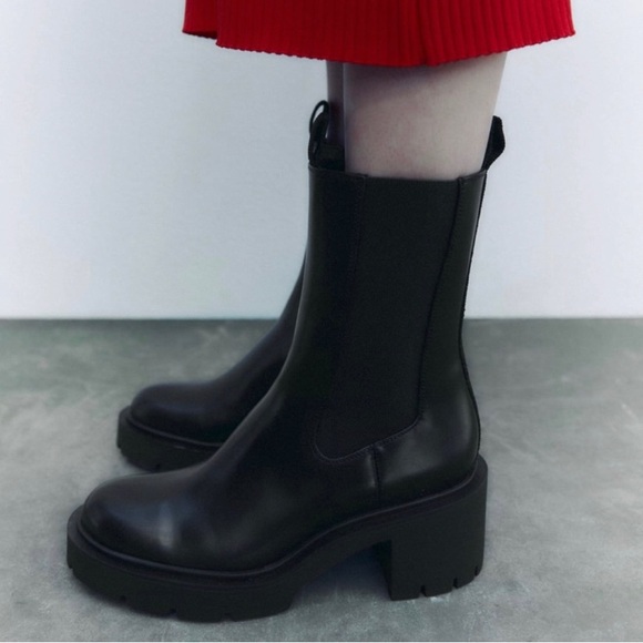 ZARA NWT HIGH BLOCK HEEL CHELSEA ANKLE BOOTS SIZE 10 - Picture 7 of 9